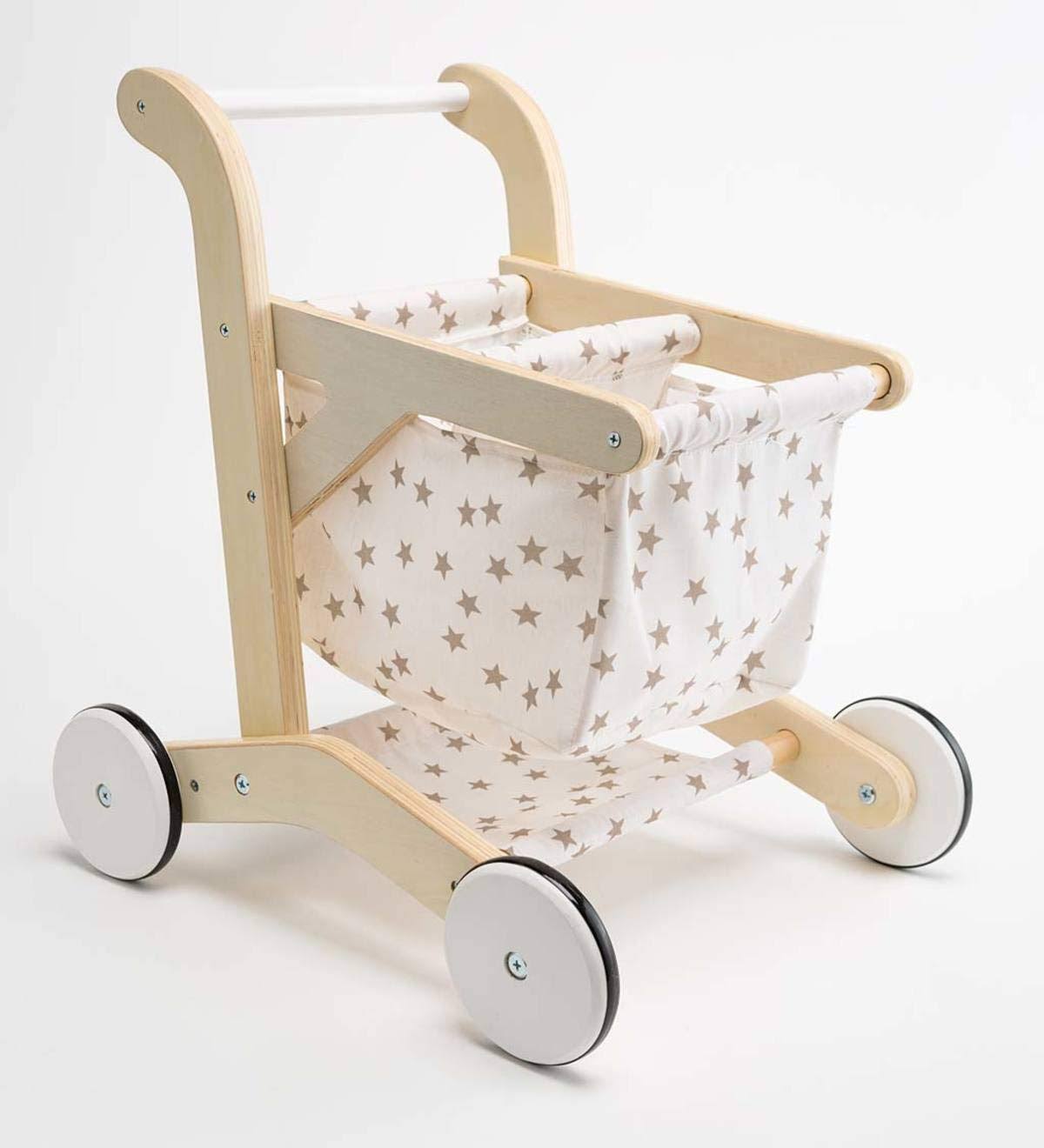Wooden Shopping Cart Walker with Rolling Wheels B35996