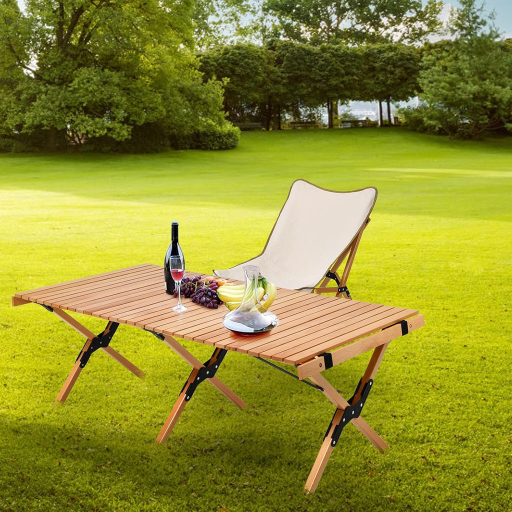 4ft Folding Portable Wooden Camping Table with Carry Bag N582