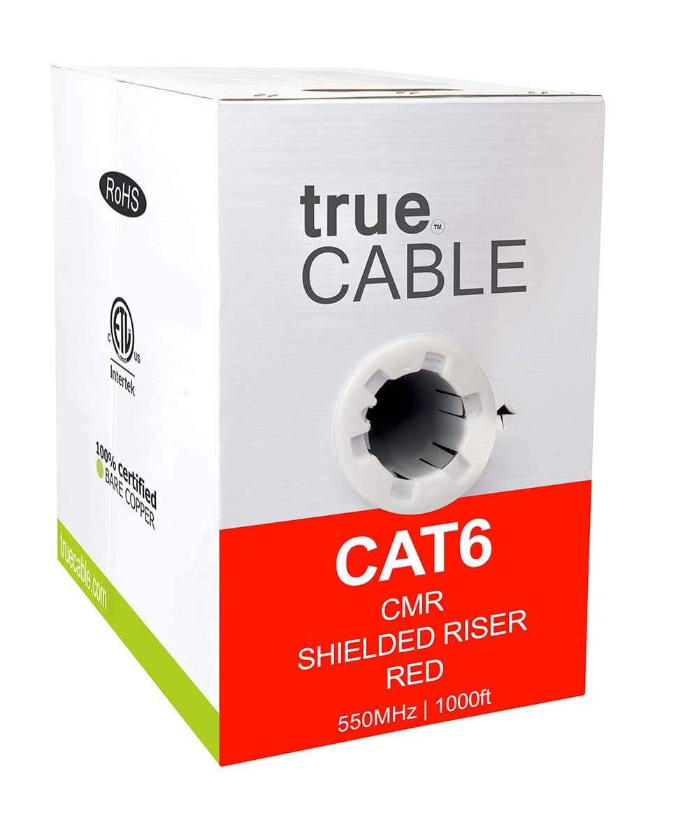 Cat6 Shielded Riser Bulk Cable, 1000ft, Red, 23AWG Solid Bare Copper W2358