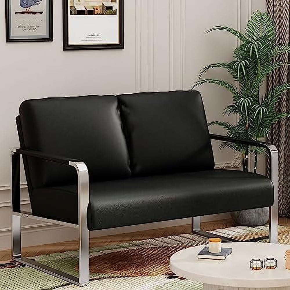 Faux Leather Loveseat Sofa with Padded Cushion X63585