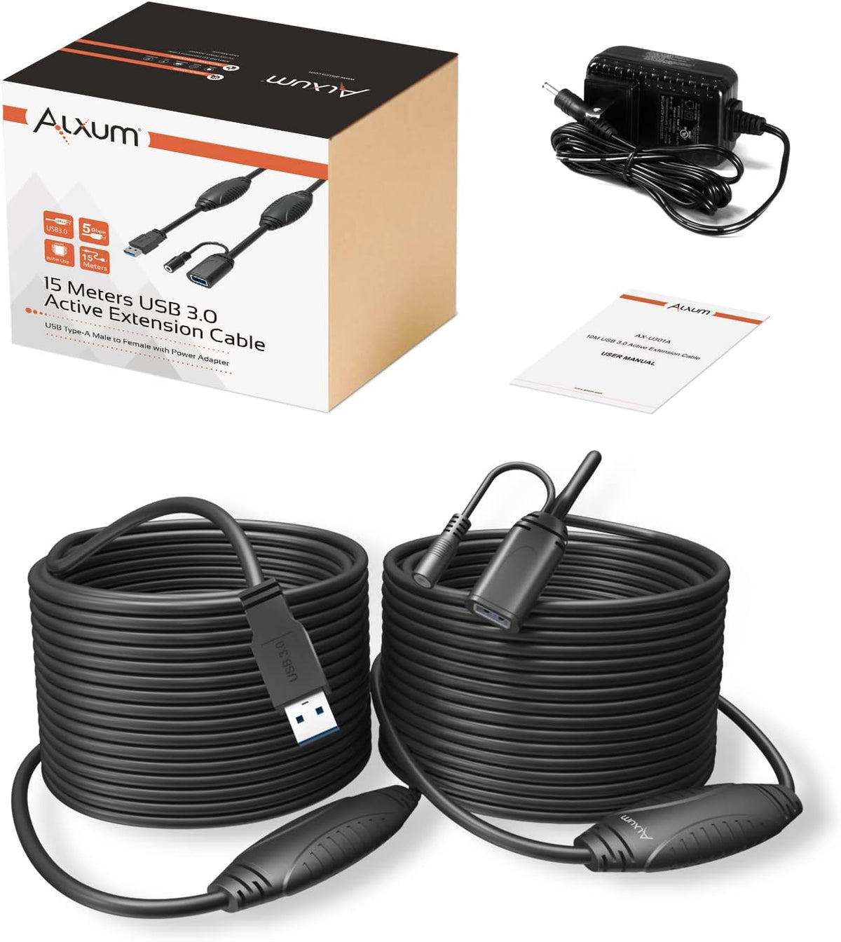 50 Feet Active USB 3.0 Male to Female Extension Cable with Power Adapter Z6378