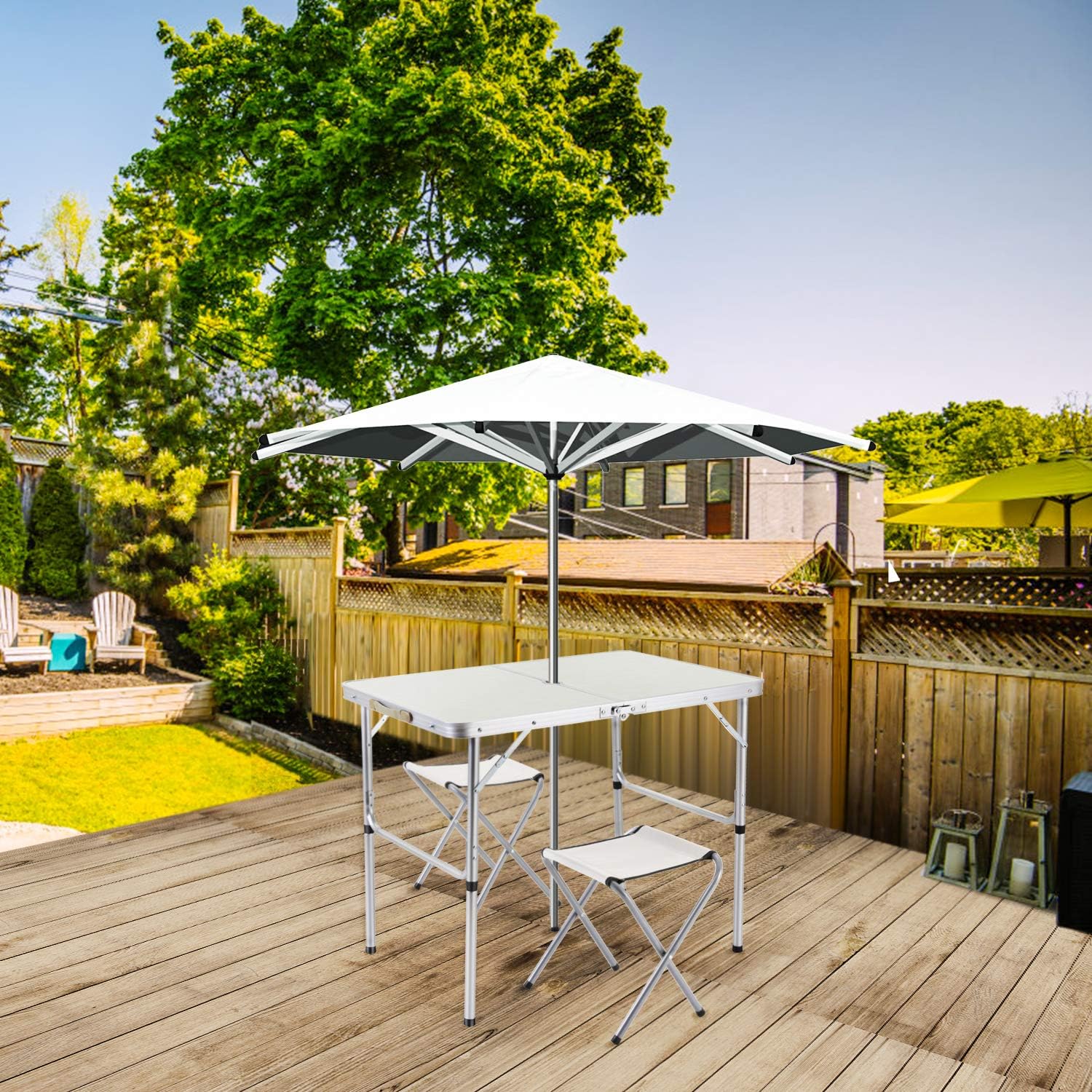 2-Person Folding Aluminum Picnic Table with 2 Stools Q301089