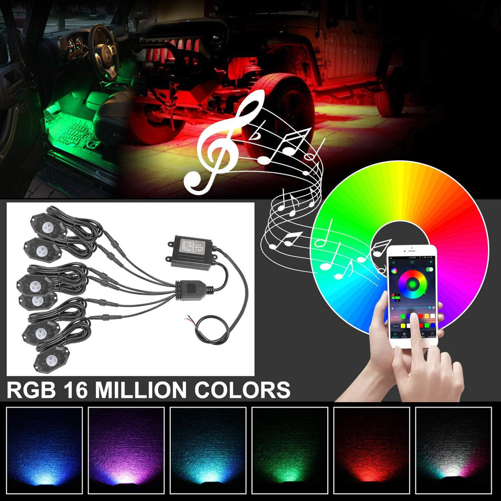 RGB LED Rock Light Kits with 6 Pods, Pack of 2 D9307