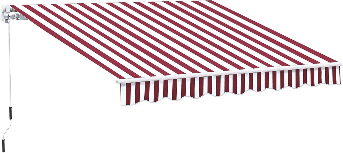 10' x 8' Manual Retractable Awning with UV Protection, Red Stripe C345235