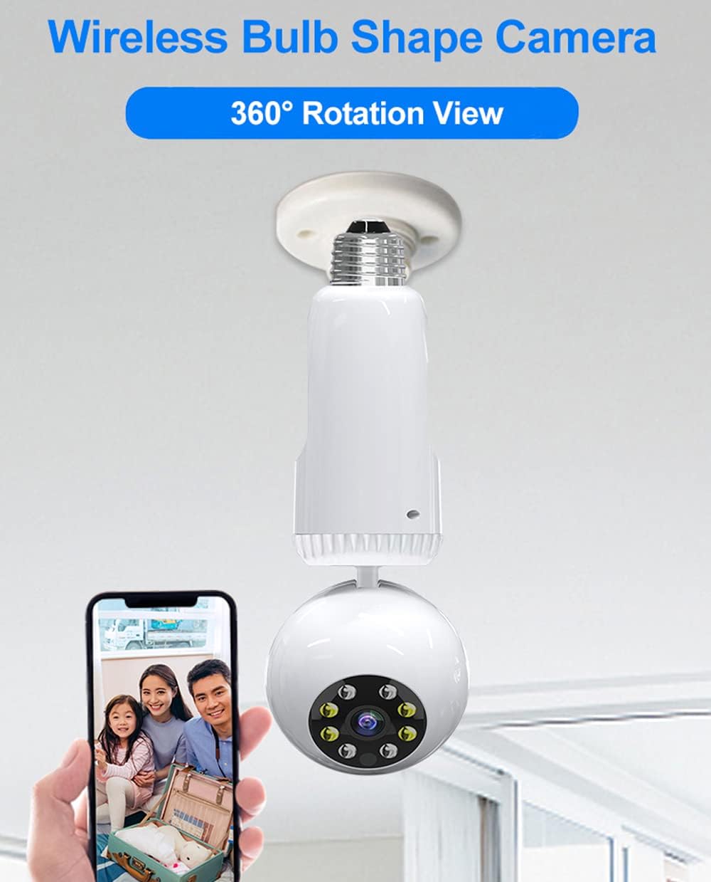 2MP 1080P Wireless Lightbulb Powered PTZ Security Camera with E27 Bulb Connector, Pack of 2 D5244