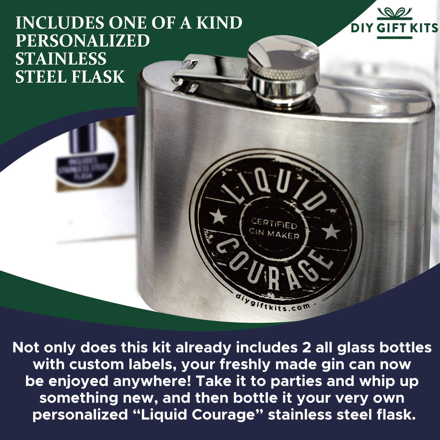 Gin Making Kit with Stainless Steel Flask, Botanicals, Spices, Recipe Guides, Bottles & Labels, Pack of 2 N394