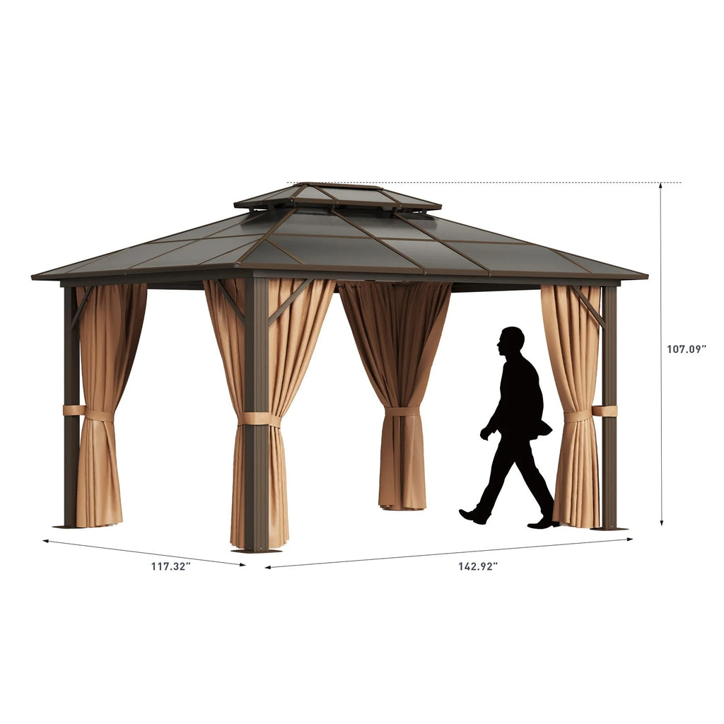 10'x12' Hardtop Gazebo with Double Roof Brown T785