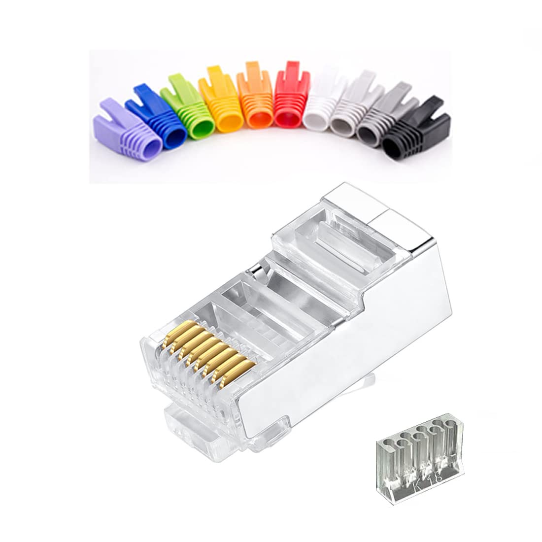 Cat7 RJ45 Connectors 100 Pcs Metal Shielded FTP 8P8C Modular Network Plug Z589212