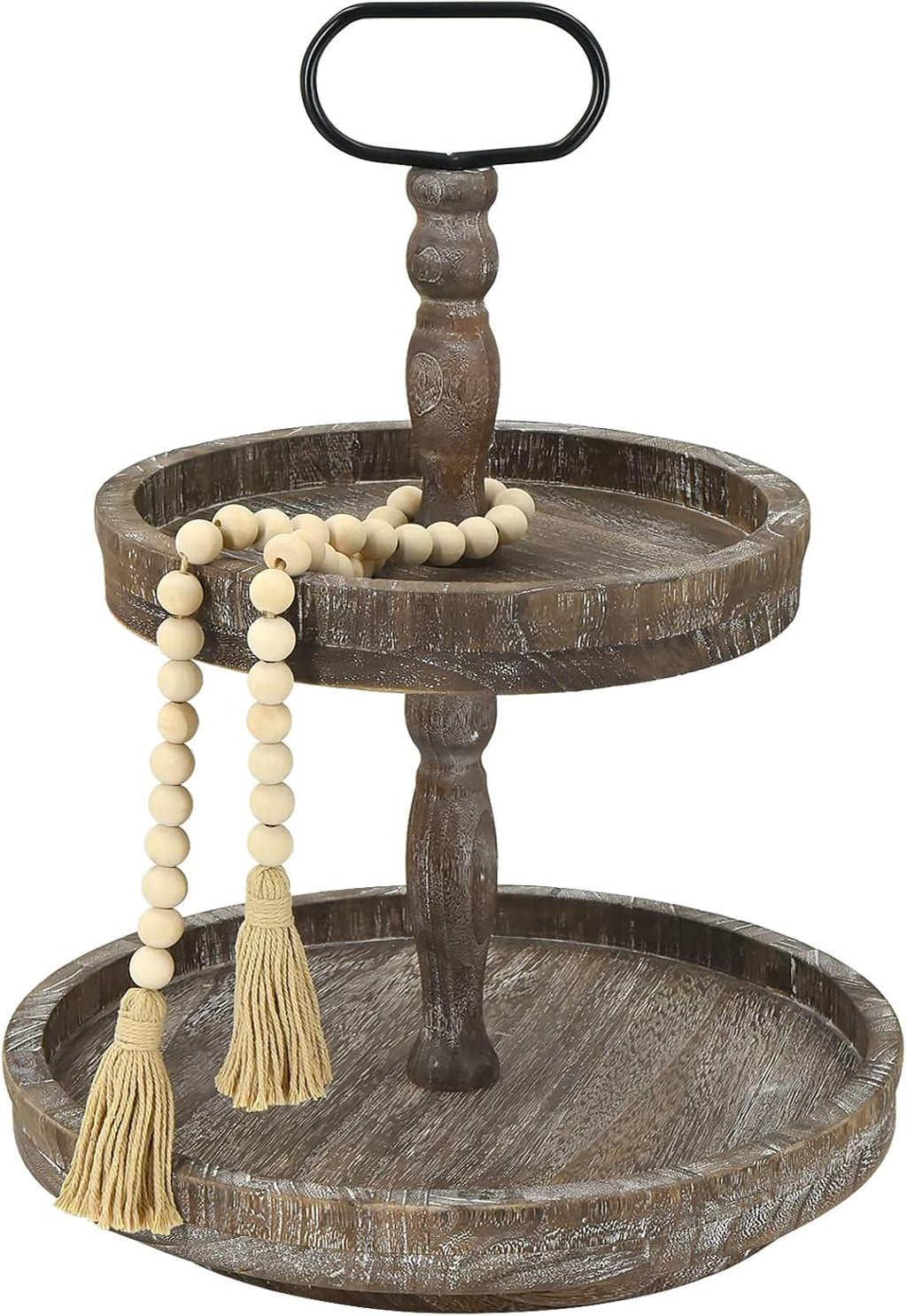 Two Tiered Rotating Wooden Tray with 10 Small & 13 Large Plates F188392