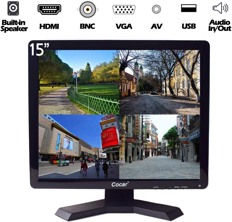 17 inch CCTV Monitor with VGA HDMI AV BNC Audio Ports Built-in Speaker 4:3 HD Display LCD Security Screen Z2891