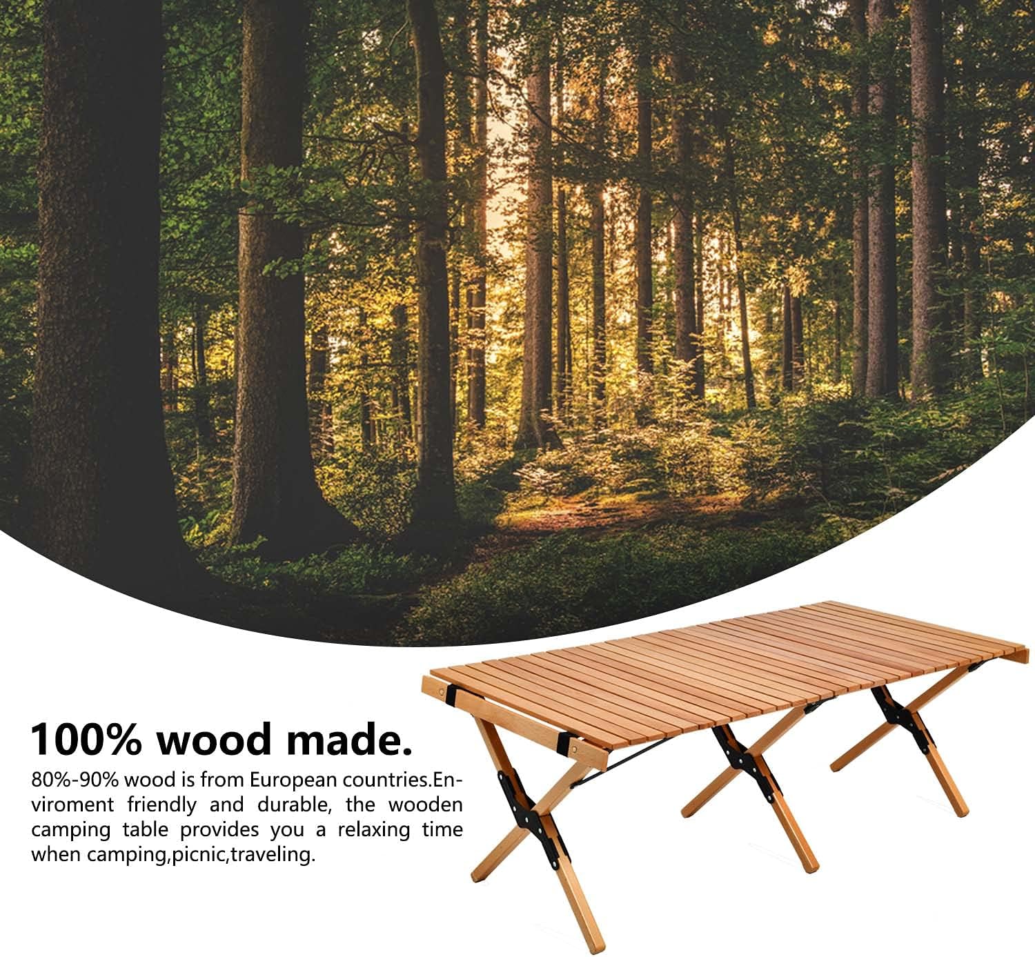 4ft Folding Portable Wooden Camping Table with Carry Bag N582
