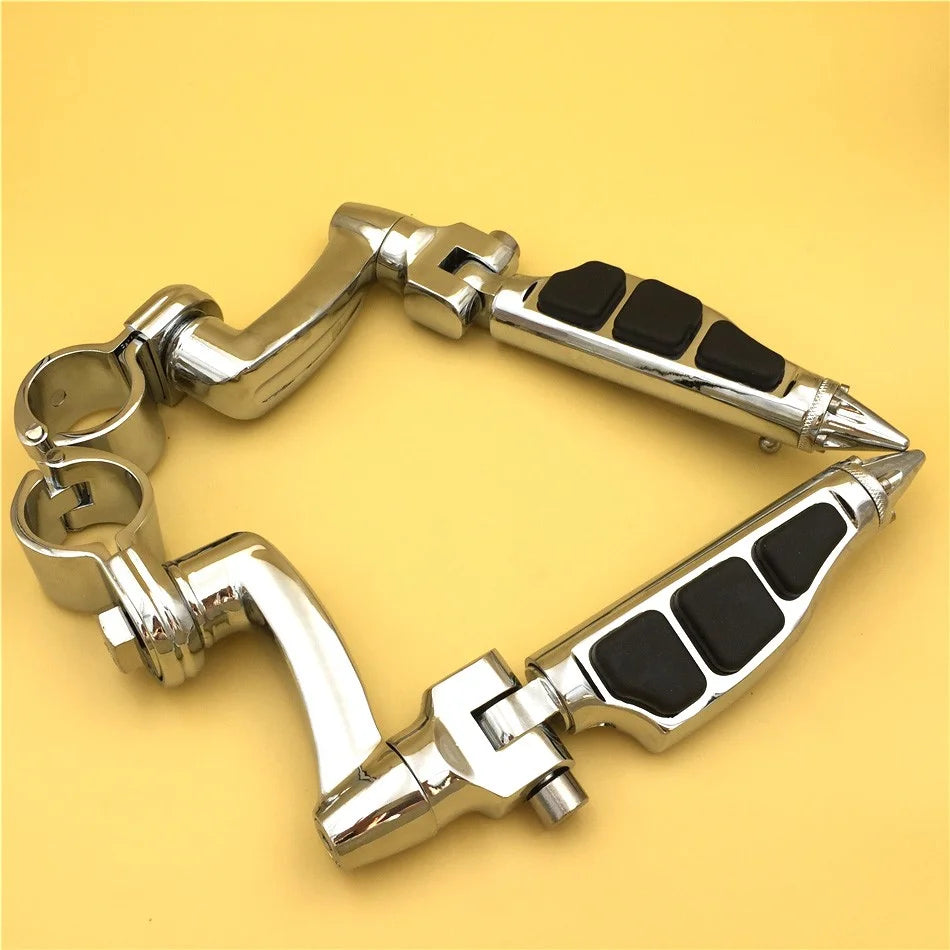 Chrome Peg Mounting Kit with Stiletto Shape Foot Peg Footrest for 25mm Front Engine Guard Frame Tube K969