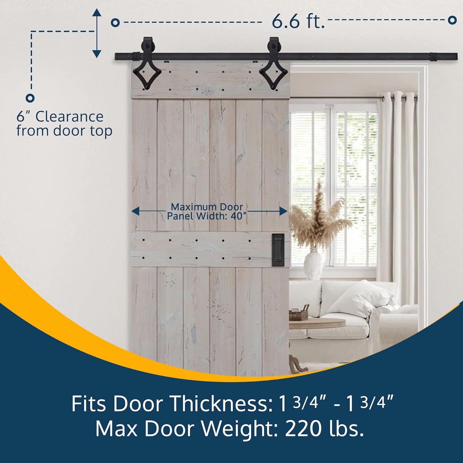 Black Sliding Barn Door Hardware Kit with Stamped Steel Rail Mount Hardware A3763