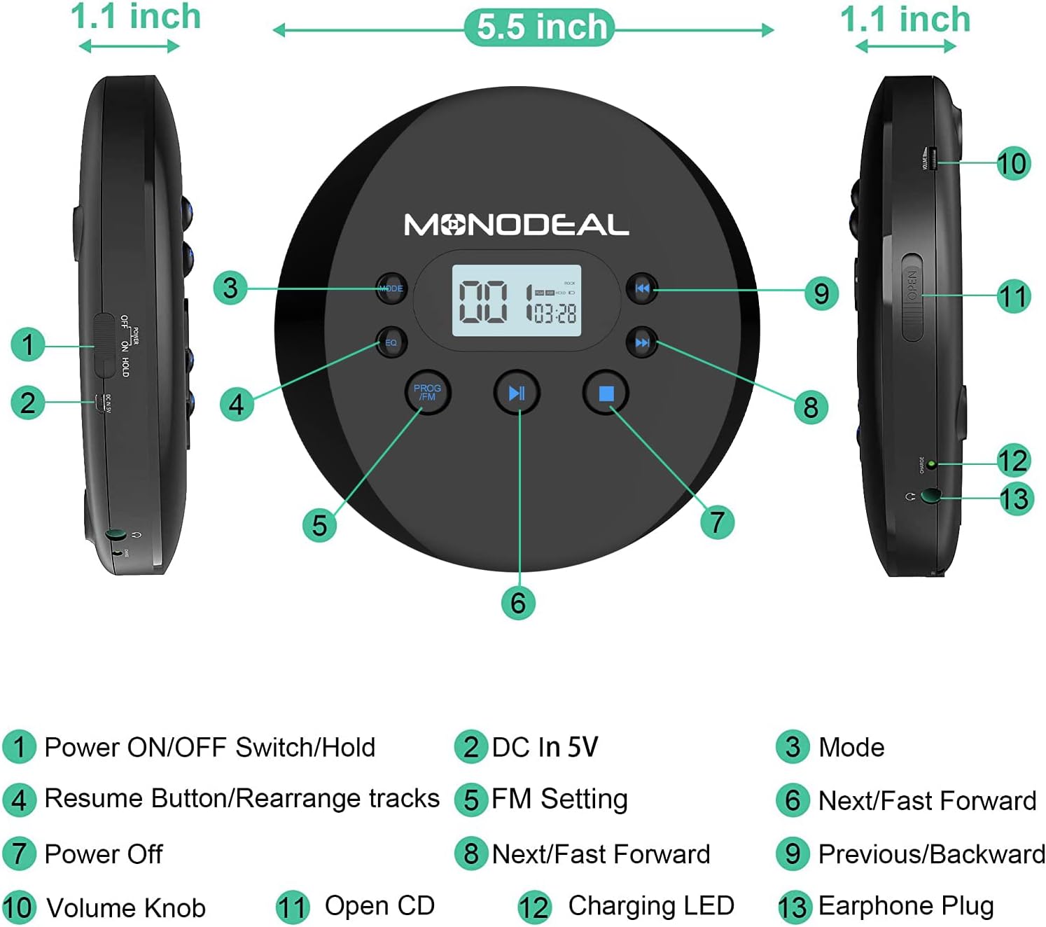 Portable CD Player with FM Transmitter, Anti-Skip Protection, Headphones, Pack of 2 N219493