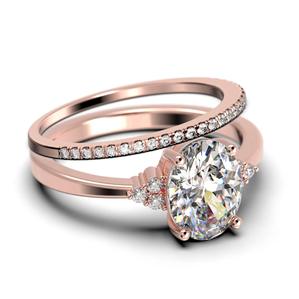 2.00 Carat Oval Cut Diamond Moissanite Engagement Ring in Silver With 18k Rose Gold Plating B341044