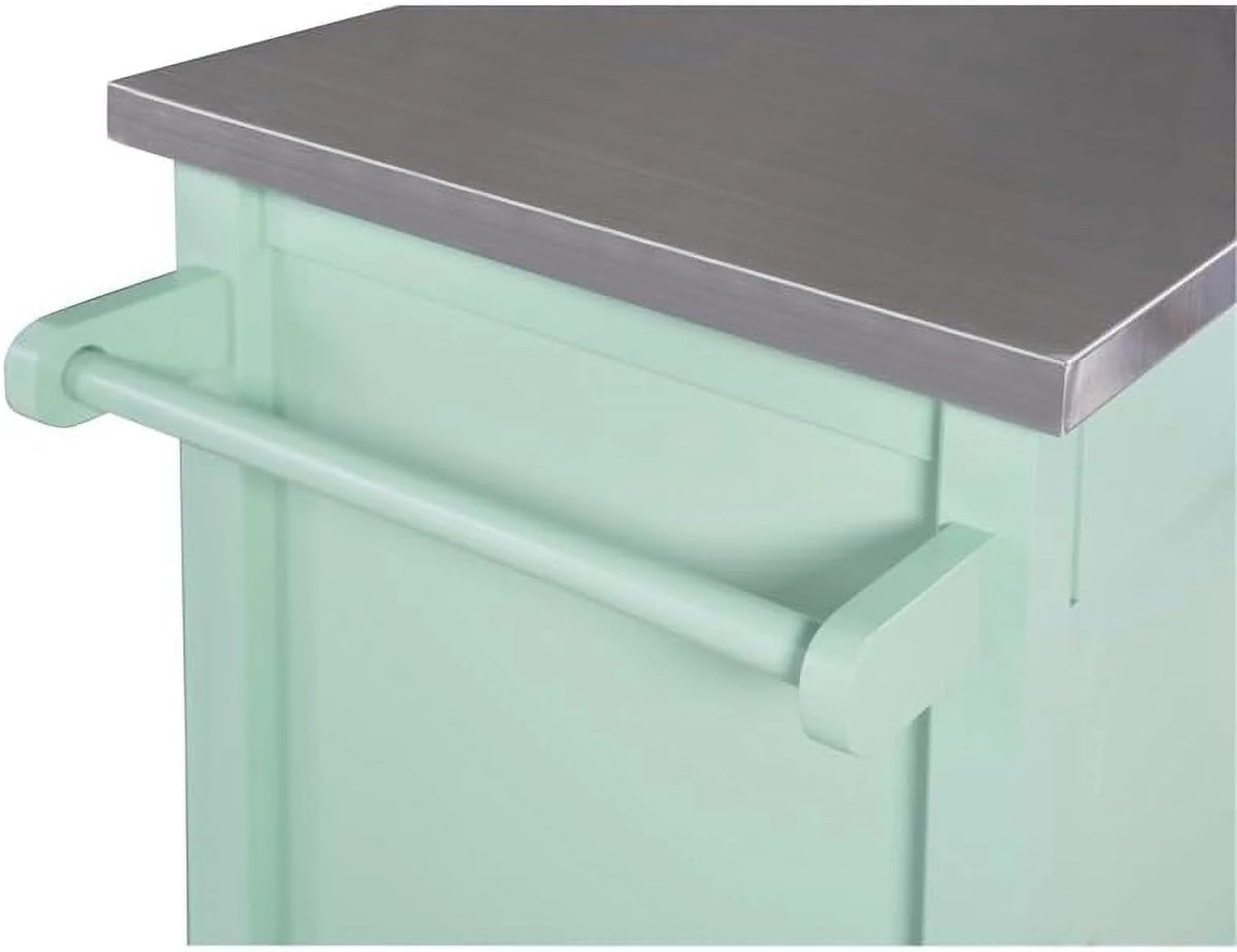 Mint Green Wood Kitchen Cart with Stainless Steel Top L54095