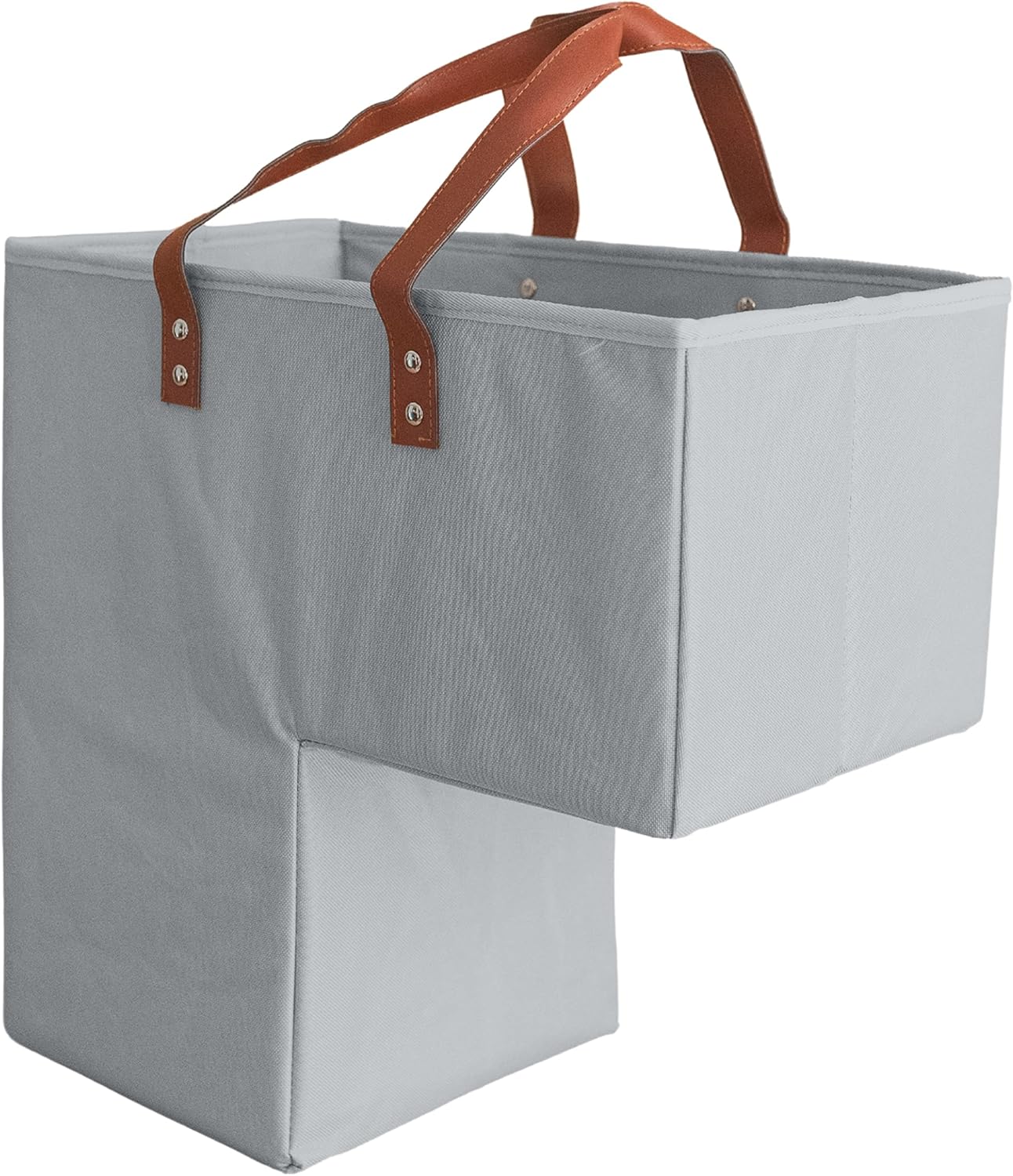 Beige Staircase Baskets with Leather Handles, Pack of 2 J2252
