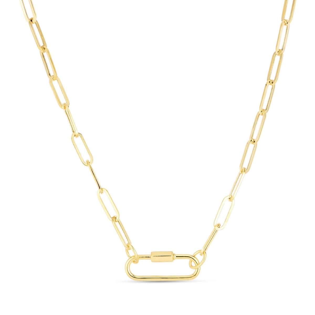 14k Yellow Gold Oval Paperclip Chain Necklace with Carabiner Clasp - 18" X5812