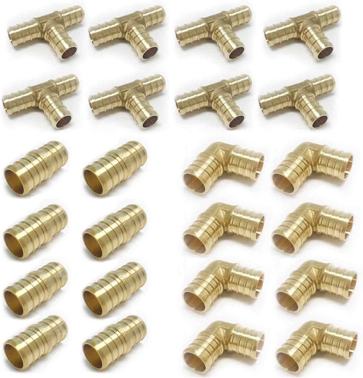 3/4" Pex Fittings Tee Elbow and Coupling, 8 Pieces Each, Lead Free T951789