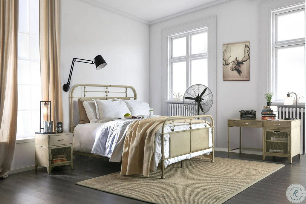 Distressed Ivory Cal King Bed D758