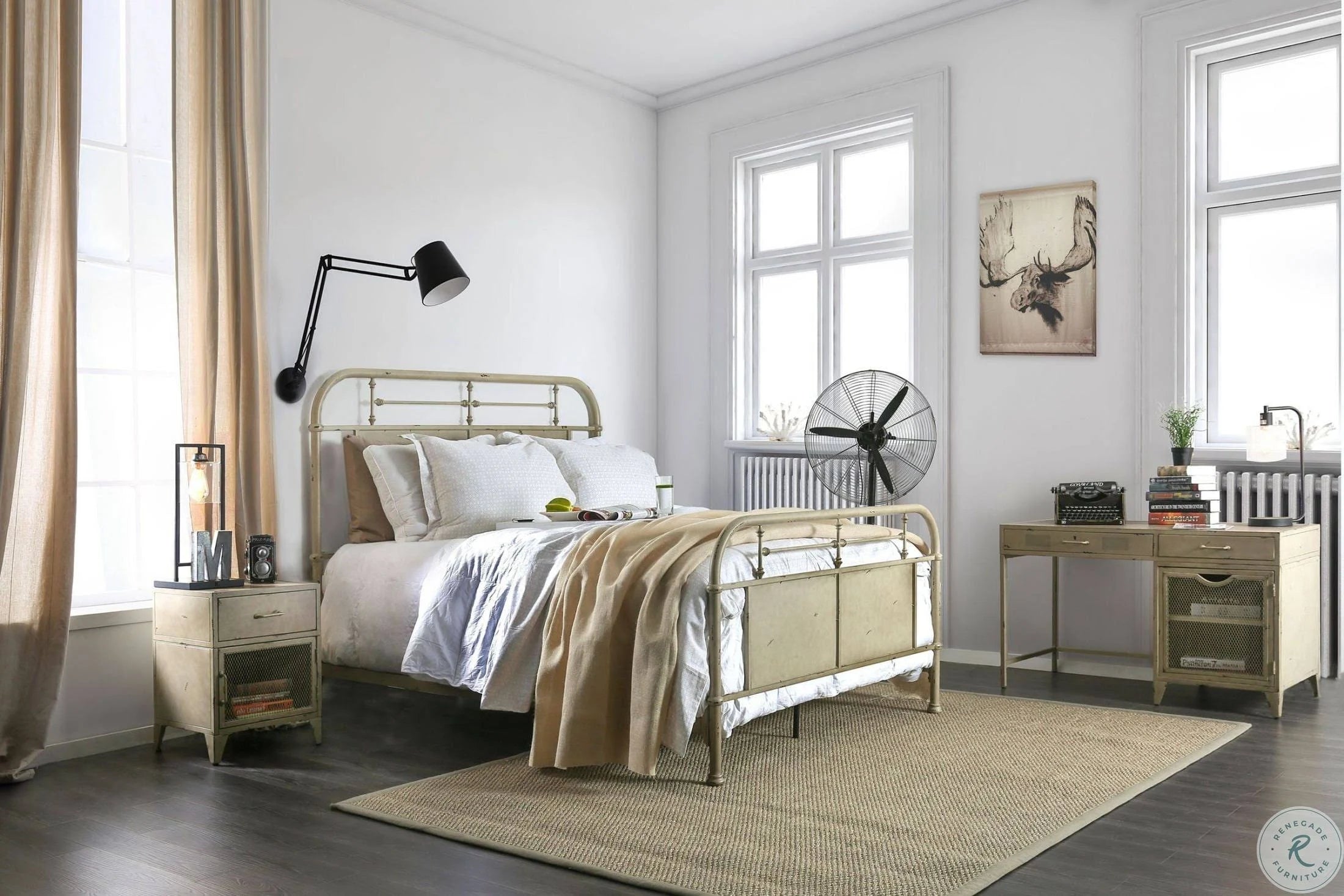 Distressed Ivory Cal King Bed D758