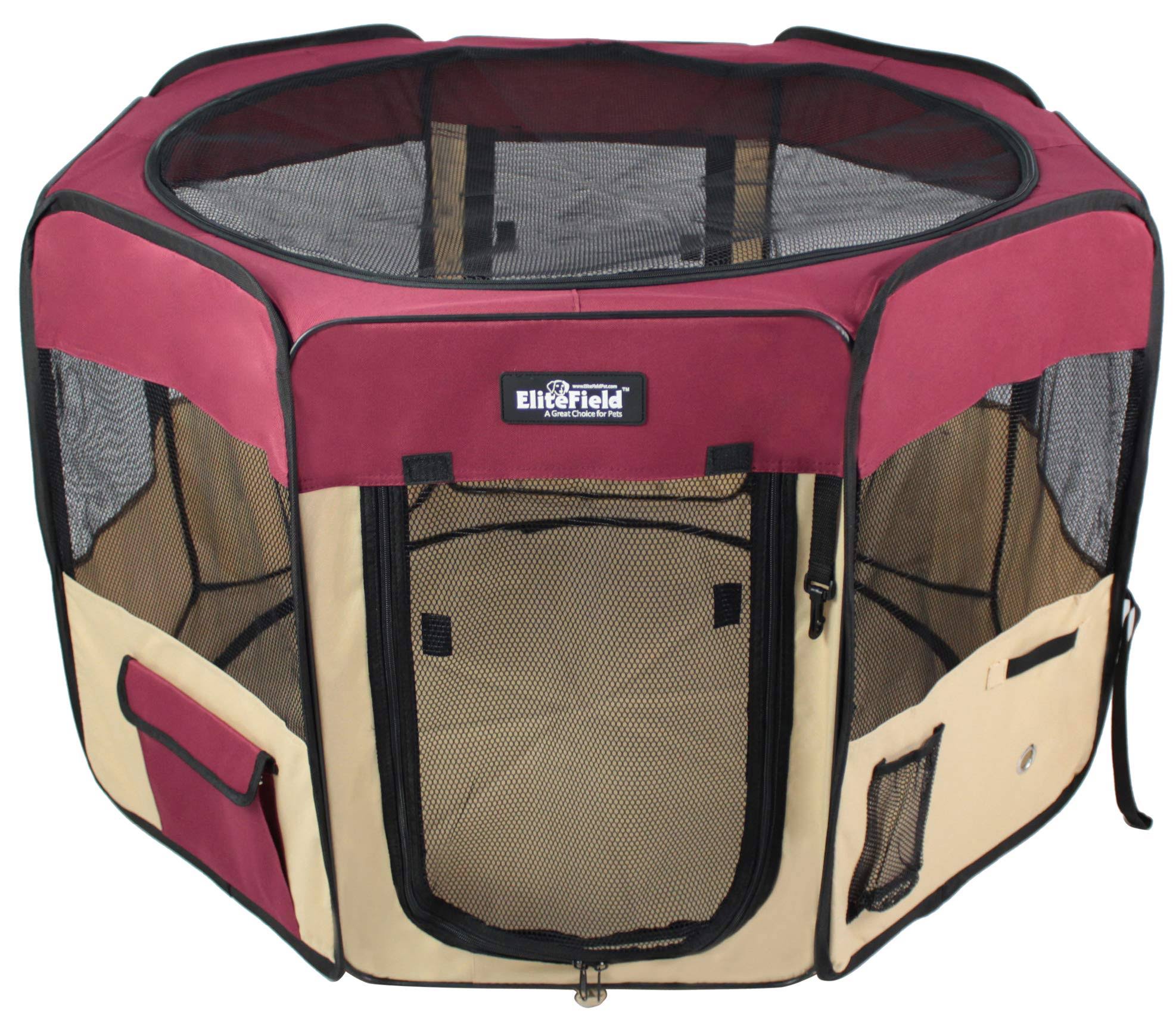 Maroon Beige 2-Door Soft-Sided Dog Cat Playpen H61774