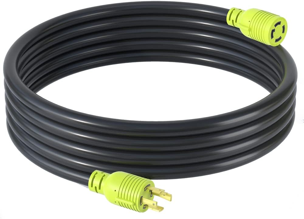 4 Prong 30 Amp Generator Extension Cord, NEMA L14-30P/L14-30R, 10 Gauge SJTW, Twist Lock Plug, 125/250V, 30Amp 7500W, 15FT, Pack of 2 X391105