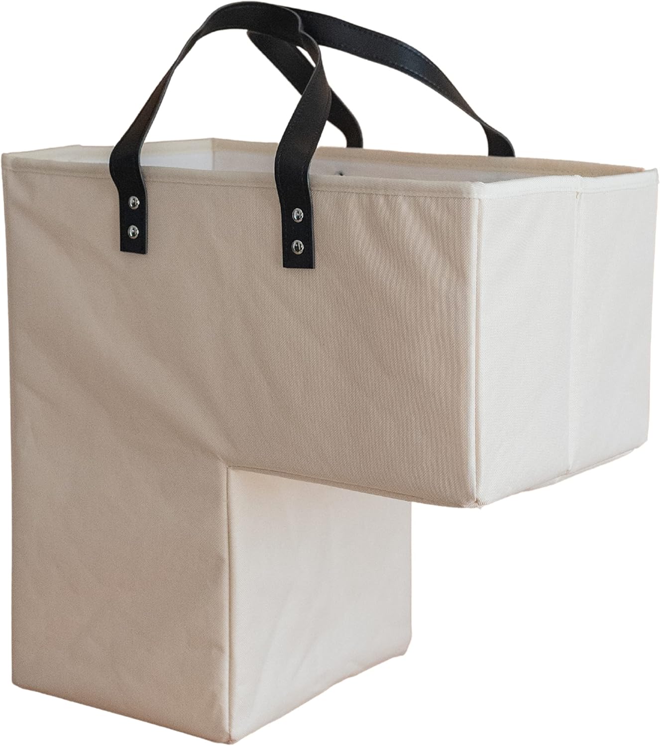 Beige Staircase Baskets with Leather Handles, Pack of 2 J2252