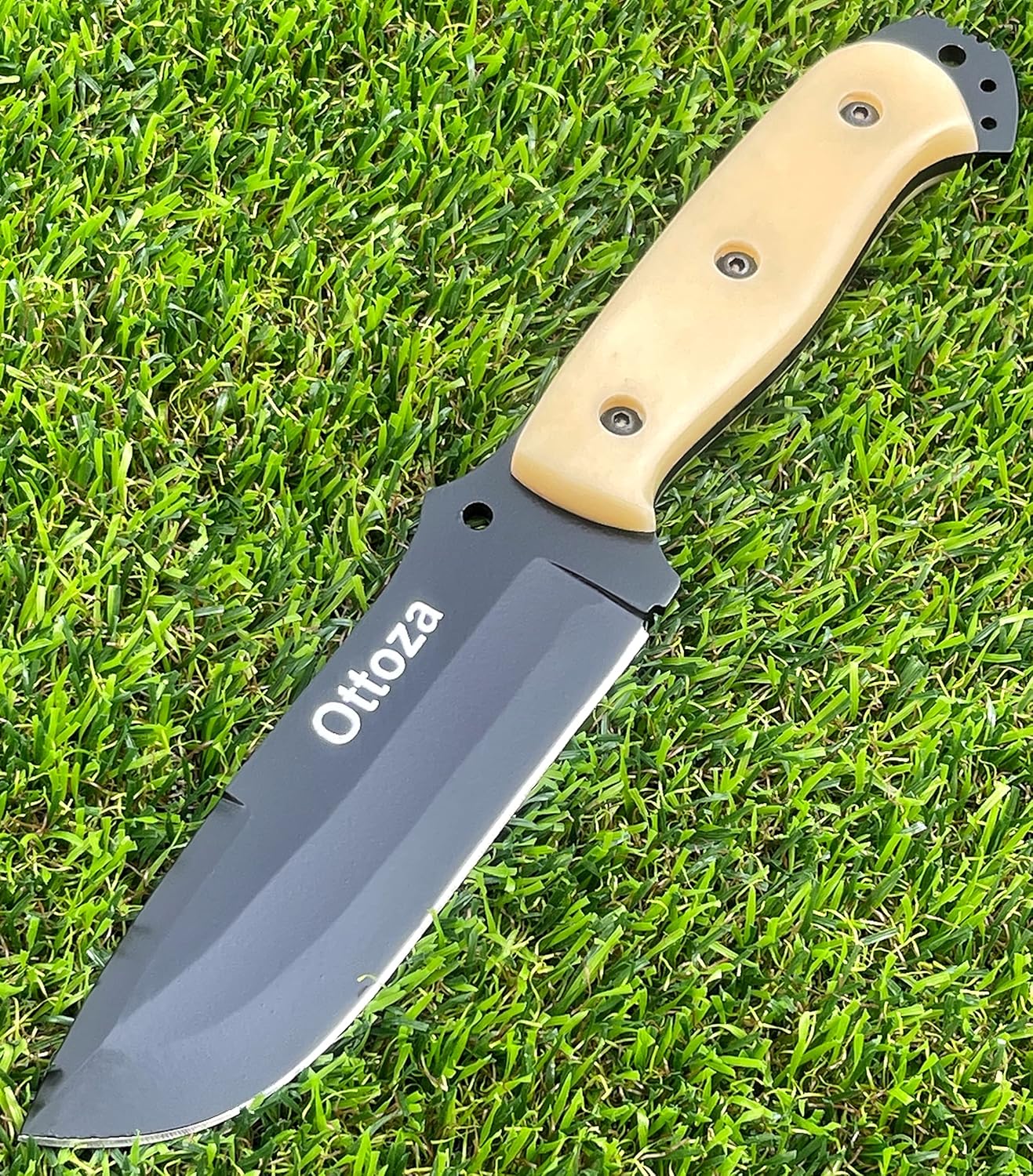 1095 Carbon Steel Bushcraft Knife with Bone Handle and Sheath T524467