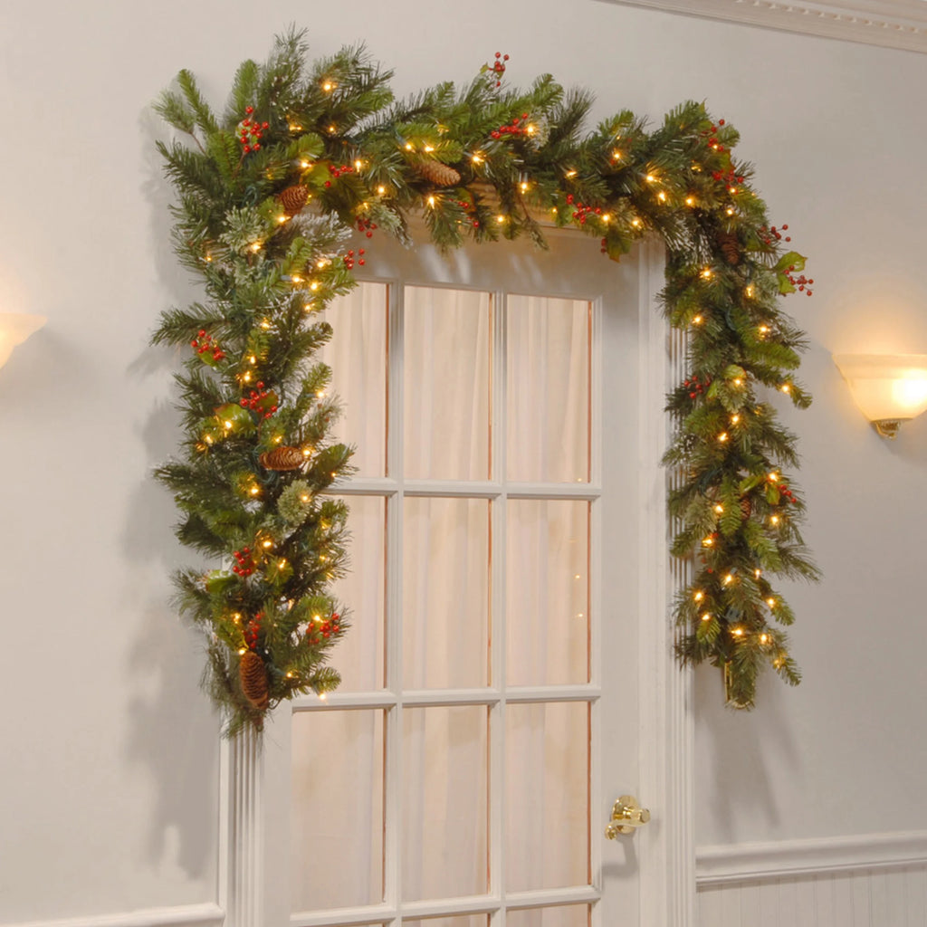 Pre-Lit Artificial Christmas Garland, Green, White Lights, 9 Feet A51330