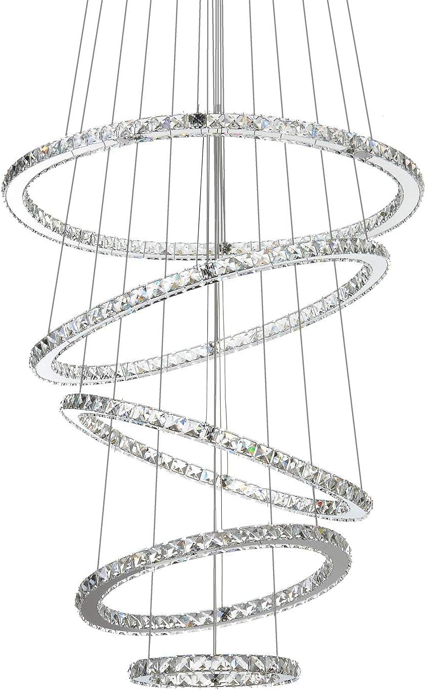 Crystal LED Pendant Chandelier with Stainless Steel Cable 5 Rings J707250