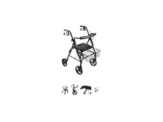 Midnight Black Rollator Walker with 8x22 Wheels and Loop Brakes U27251