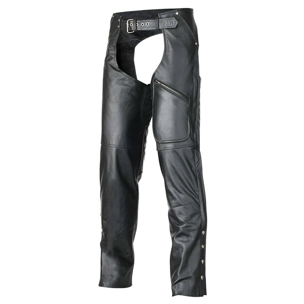 Black Cowhide Motorcycle Chaps 3XL N447