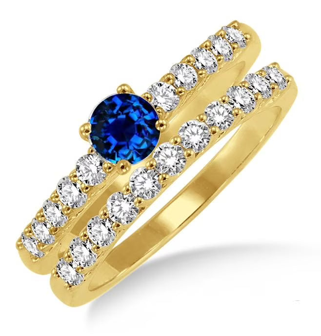 Blue Sapphire And Moissanite Diamond Engagement Ring on 10k Yellow Gold Y7572