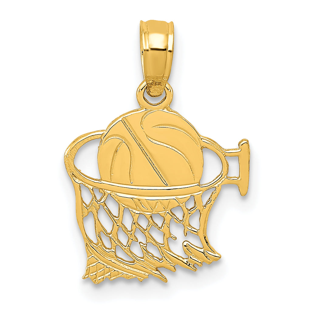 10K Yellow Gold Basketball In Net Pendant Charm with 14K Yellow Gold Rope Chain Necklace 18'' G566492