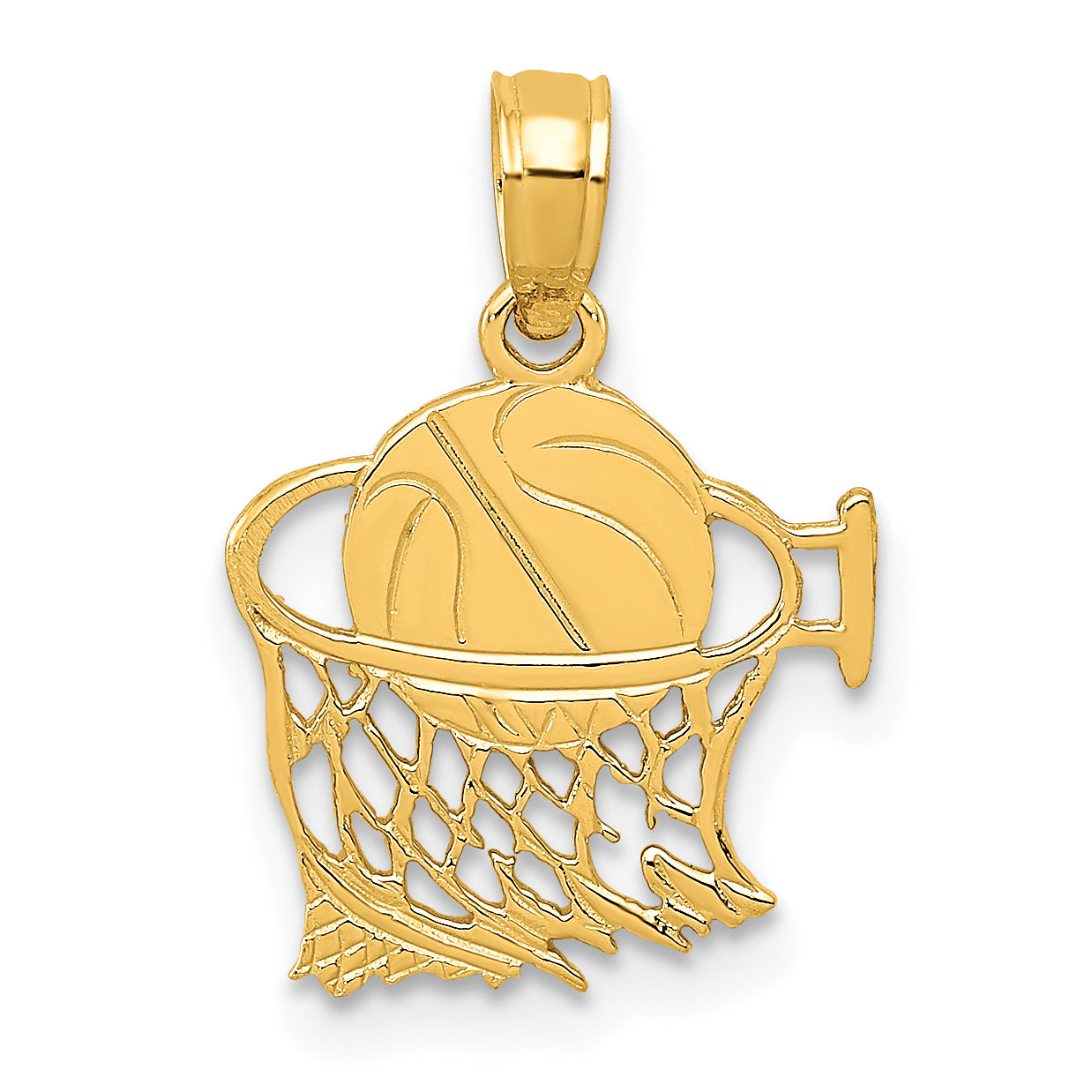 10K Yellow Gold Basketball In Net Pendant Charm with 14K Yellow Gold Rope Chain Necklace 18'' G566492