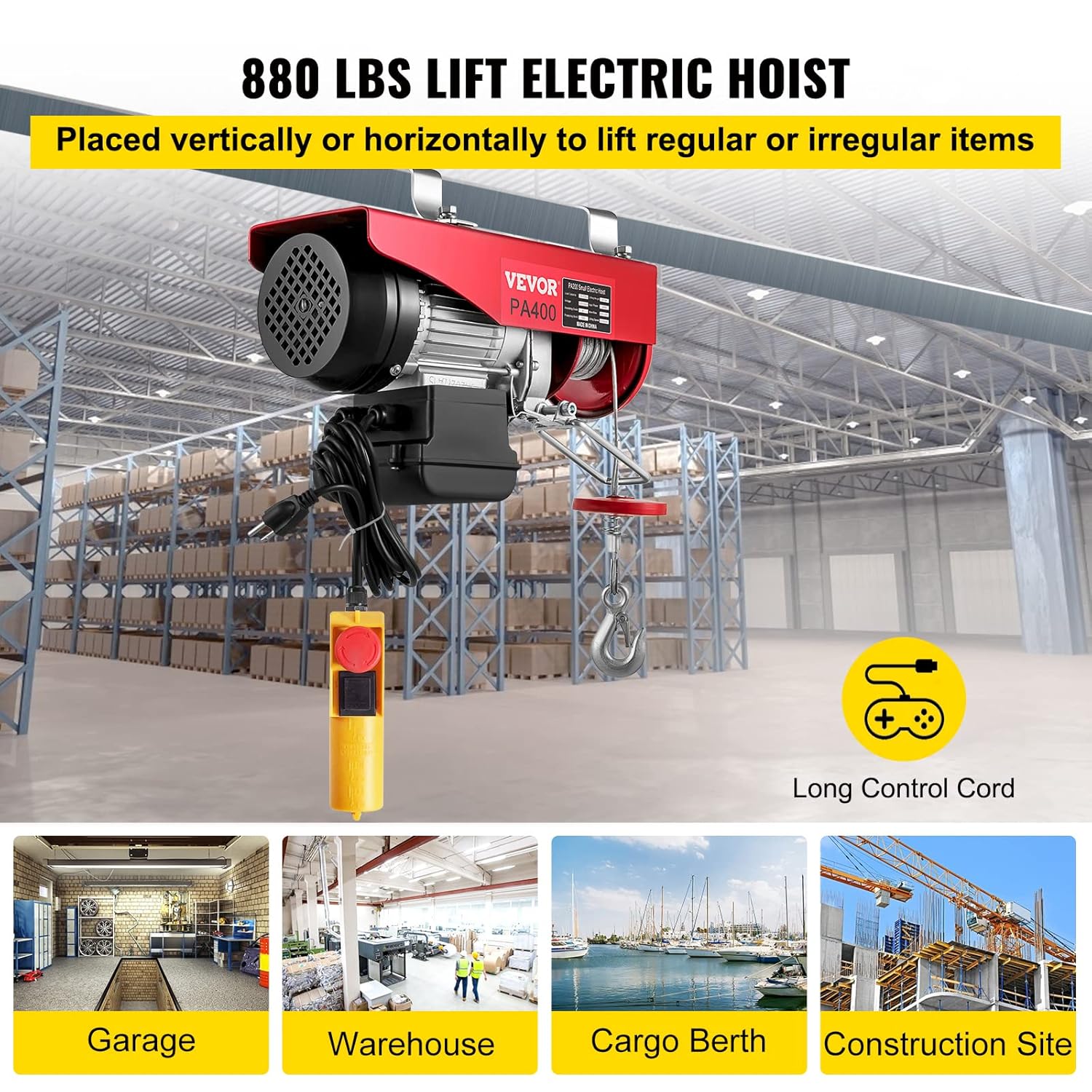 880LBS 110V Electric Hoist with Remote Control Y30118