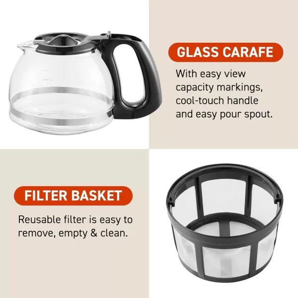 5-Cup Automatic Brew & Drip Coffee Maker with Reusable Filter (Black) C675