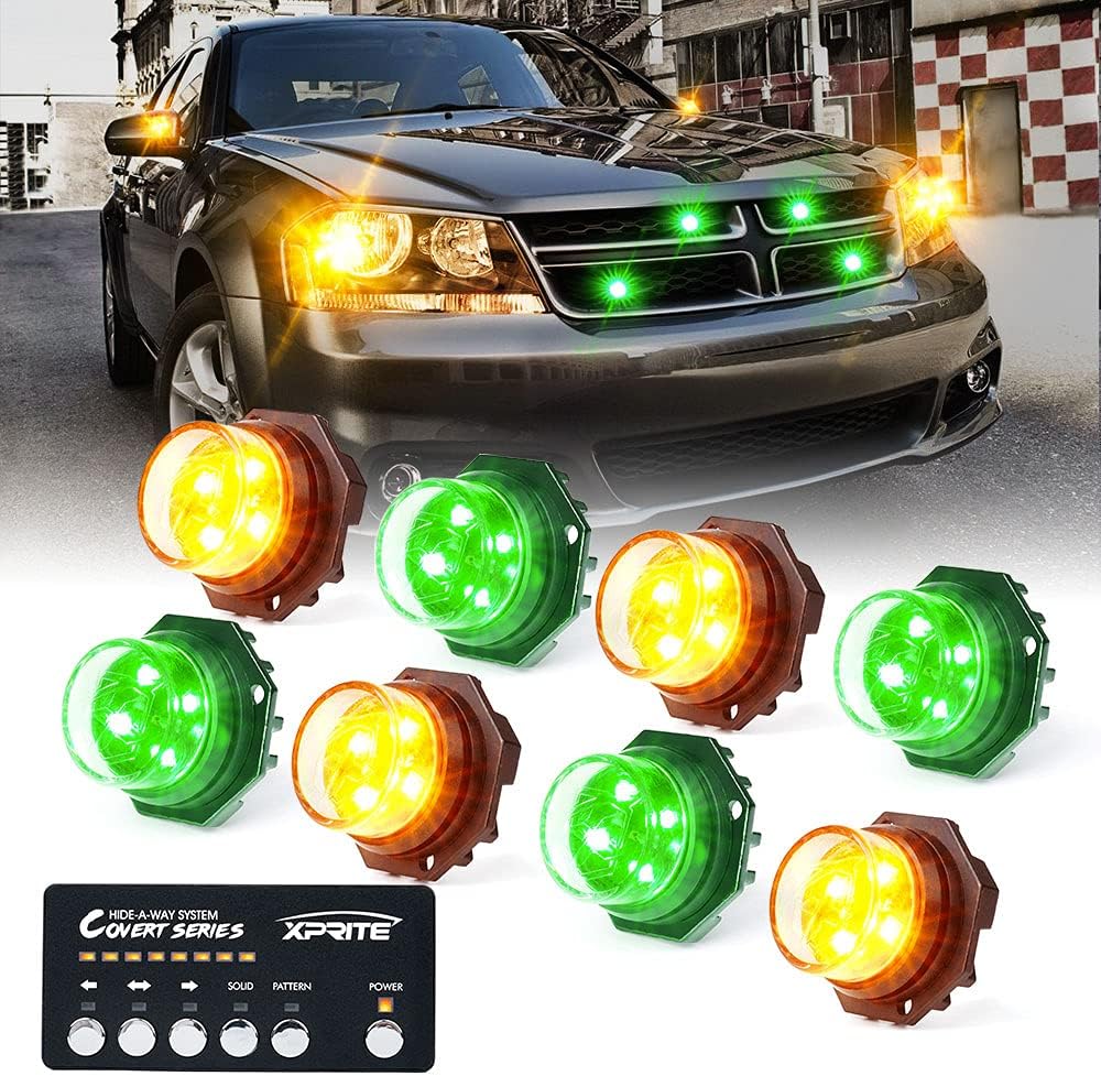 White Amber LED Strobe Lights Kit, Surface Mount Flashing Hazard Warning Light - 8 PCS T74313