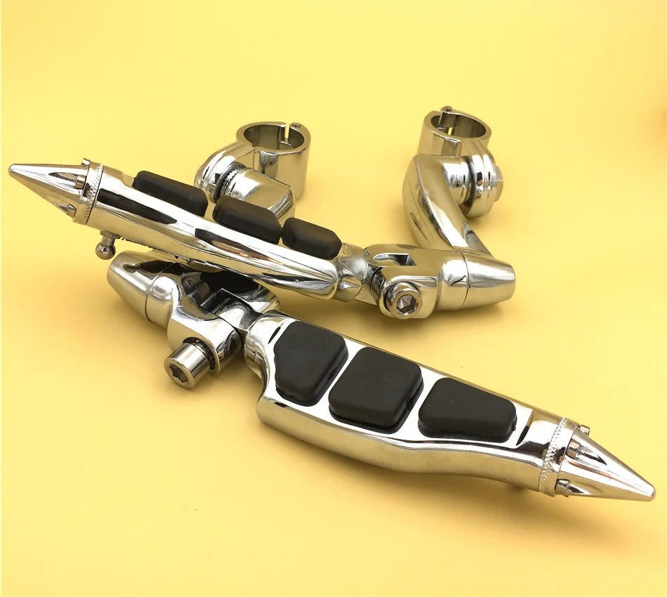Chrome Peg Mounting Kit with Stiletto Shape Foot Peg Footrest for 25mm Front Engine Guard Frame Tube K969