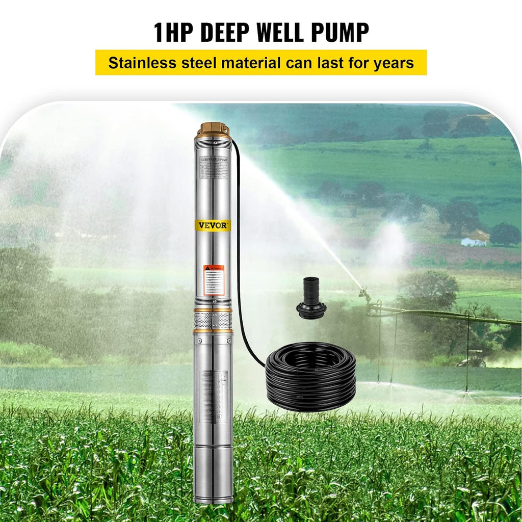 1 HP Submersible Well Pump 33GPM 207ft Head 9.8ft Cable Stainless Steel A7343