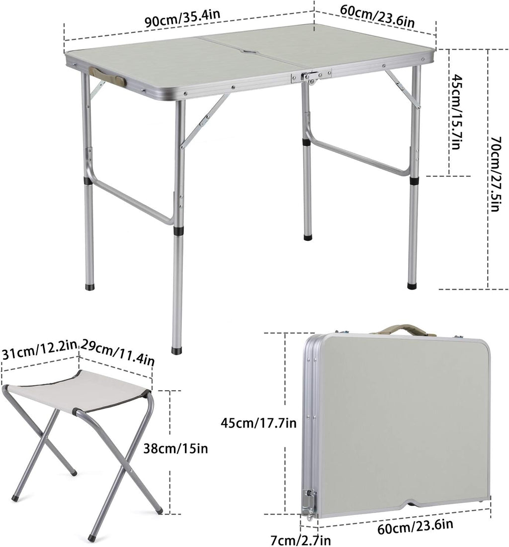2-Person Folding Aluminum Picnic Table with 2 Stools Q301089