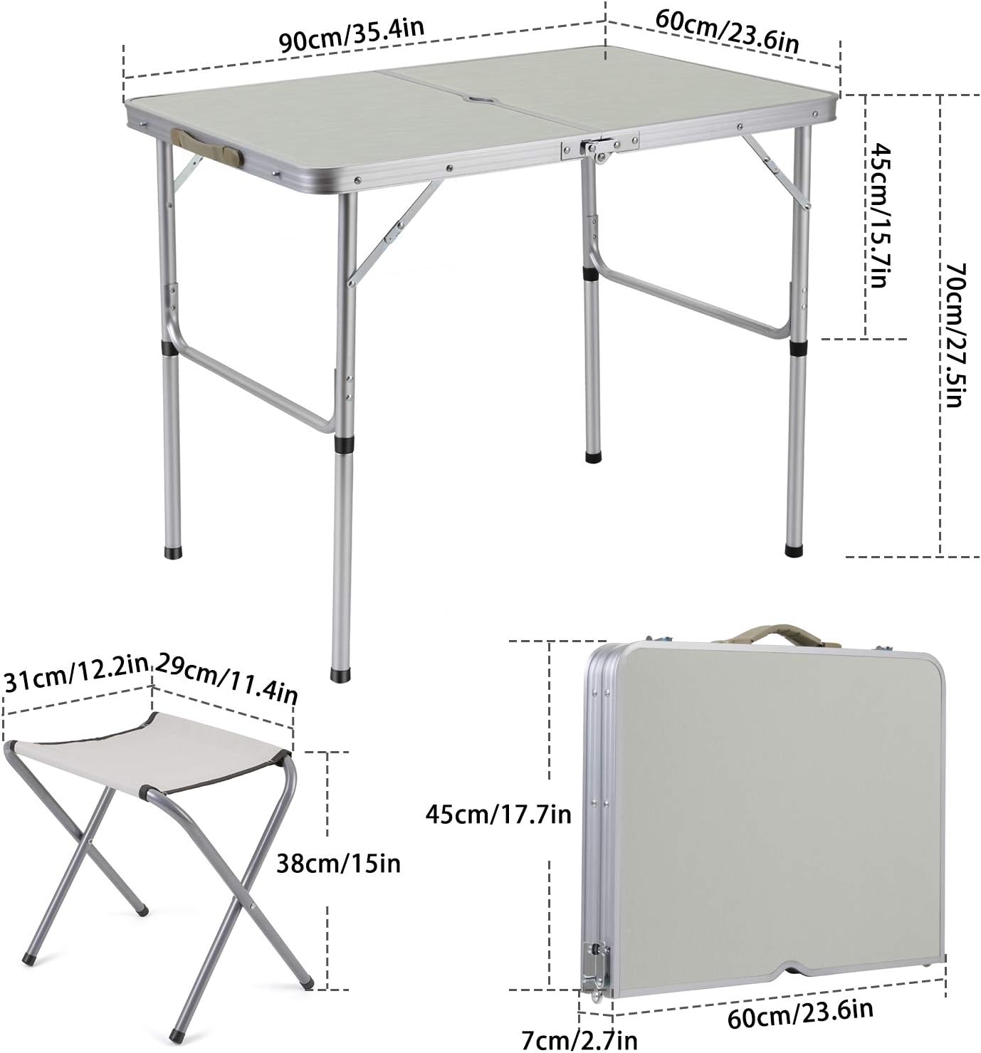 2-Person Folding Aluminum Picnic Table with 2 Stools Q301089