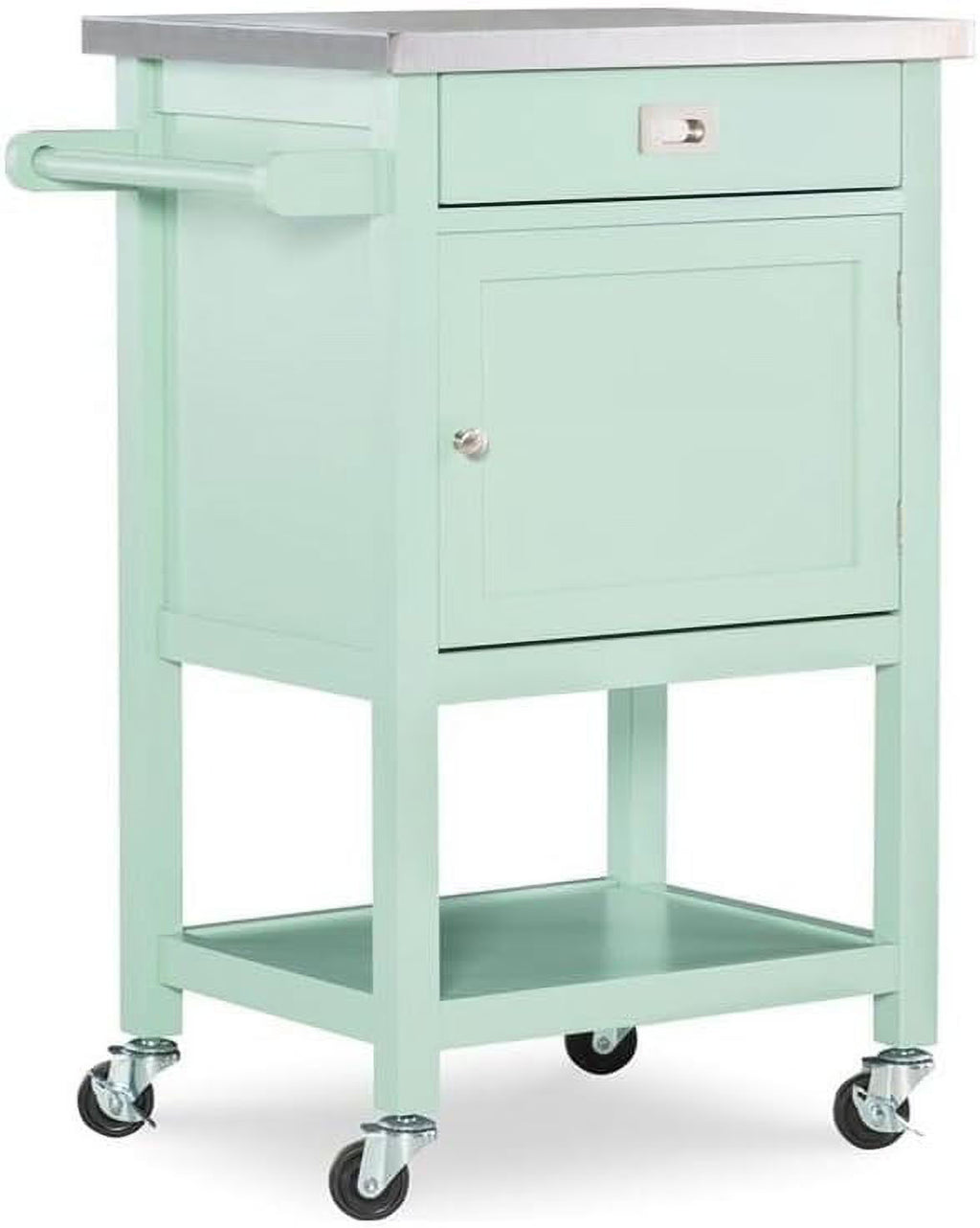 Mint Green Wood Kitchen Cart with Stainless Steel Top L54095