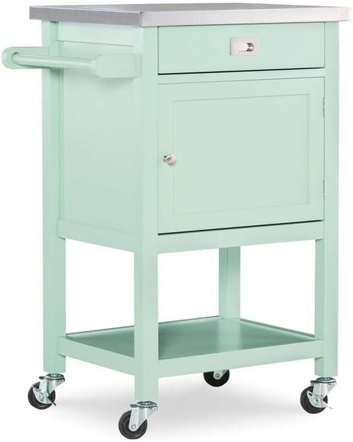 Mint Green Wood Kitchen Cart with Stainless Steel Top L54095