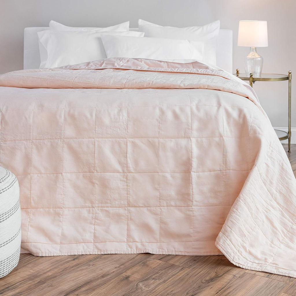 Rose Pink Full/Queen Size Linen and Cotton Percale Quilt T177568