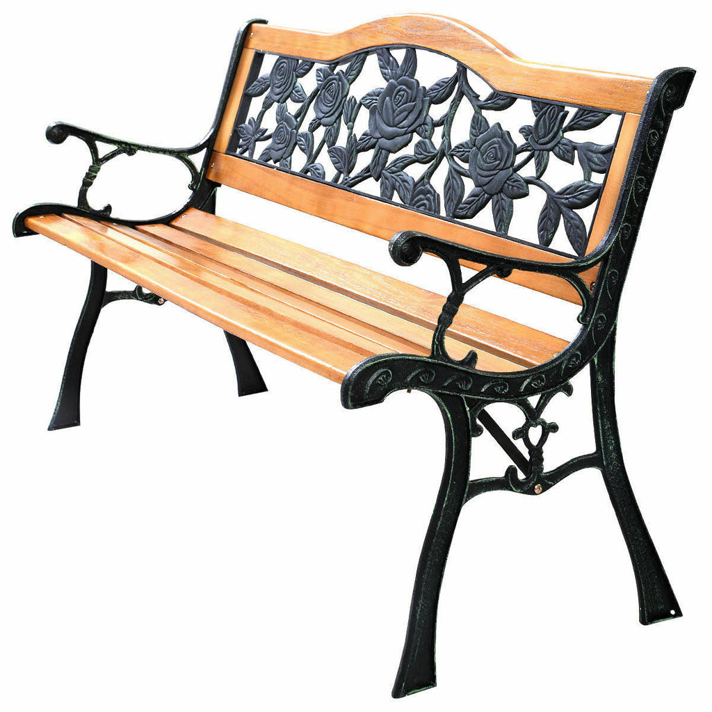 Cast Iron Hardwood Patio Bench O890441