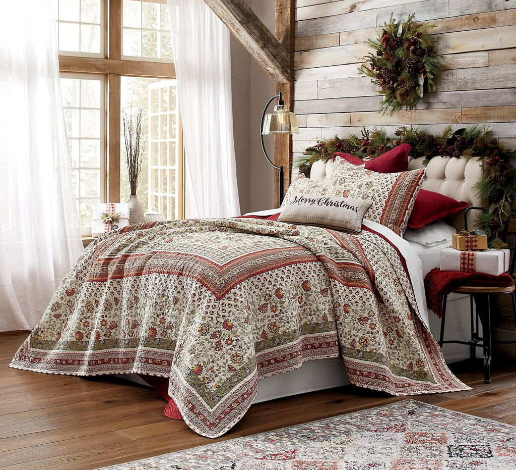 Oversized Cotton/Polyester Quilt, Red, King E241825