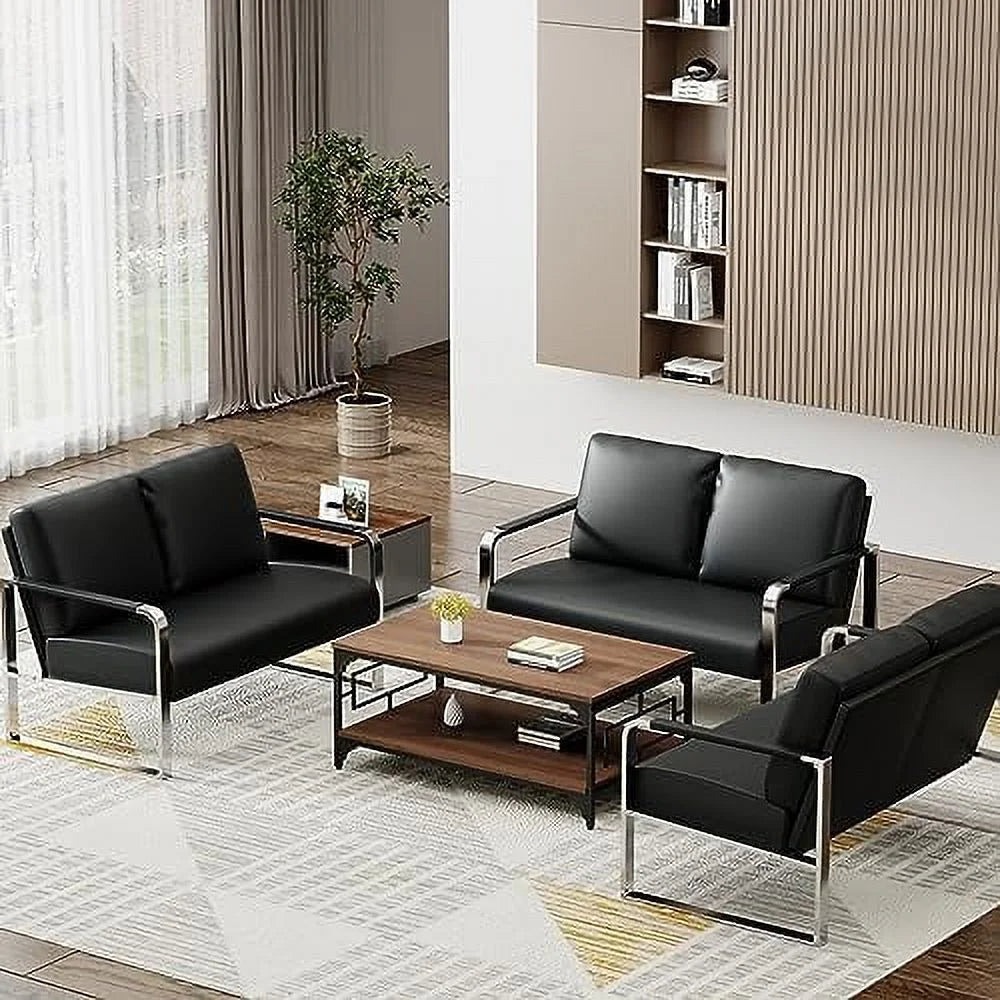 Faux Leather Loveseat Sofa with Padded Cushion X63585