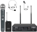 Dual Channel Wireless Microphone System with Handheld, Bodypack, Headset, Lapel J643